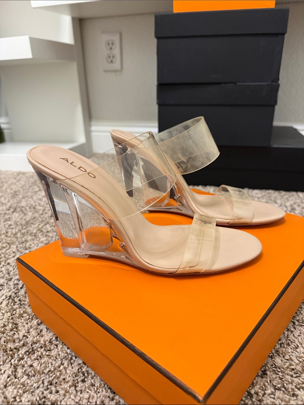 ALDO Clear Strap Nude Wedge Sandals